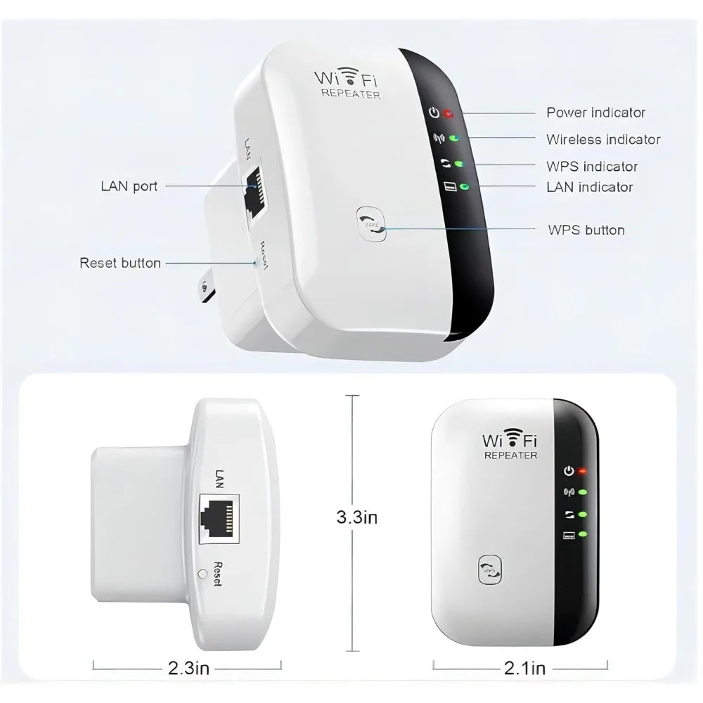 Wifi Extender Signal Booster, 300Mbps Wifi Range Extender,Wireless Repeater, Internet Booster with Ethernet Ports, WPS Setup