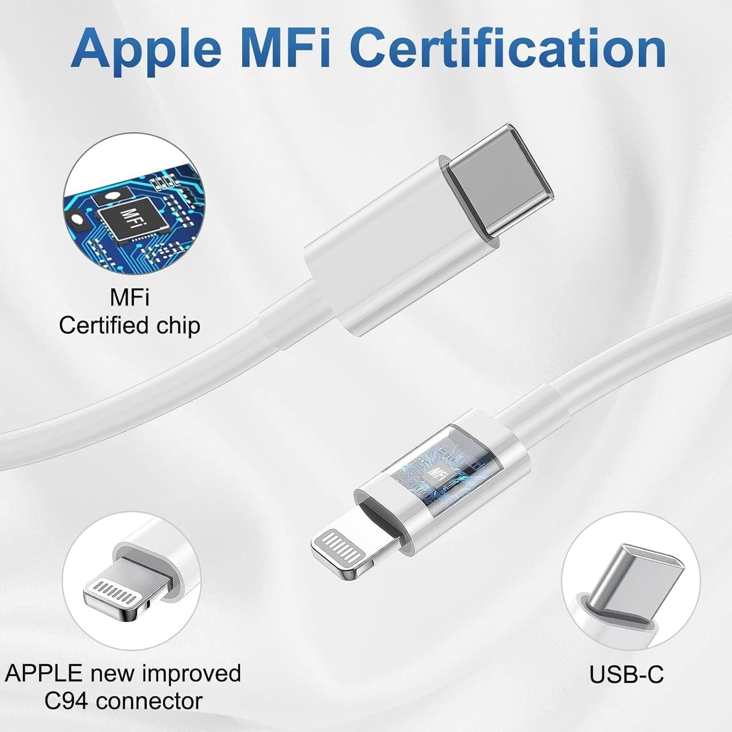 Cargador de iPhone de carga rápida, paquete de 2 bloques de carga de pared tipo C con 2 unidades [6 pies y 10 pies] cable USB C a Lightning para iPhone 14/13/12/12 Pro Max/11/Xs Max/XR/X