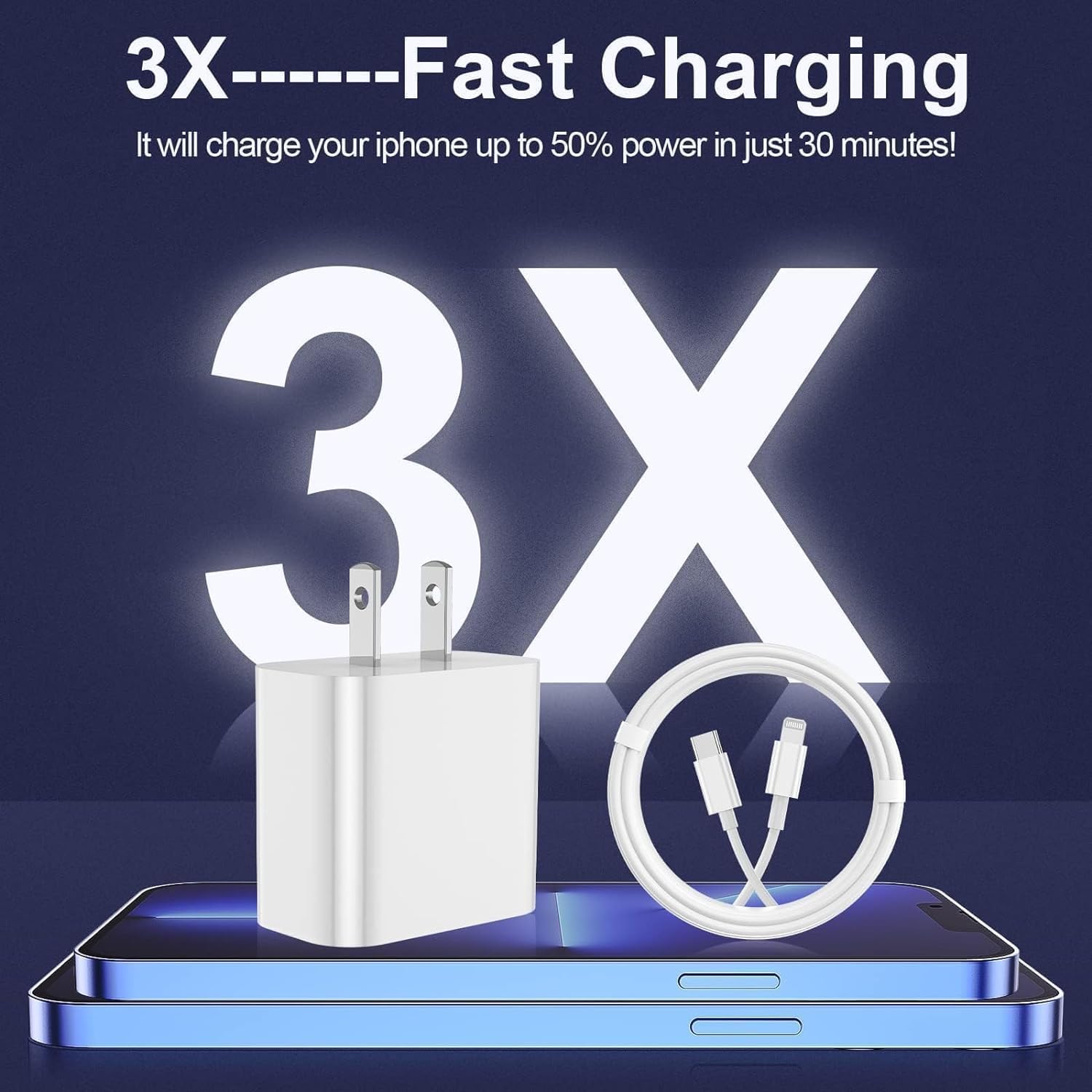 Cargador de iPhone de carga rápida, paquete de 2 bloques de carga de pared tipo C con 2 unidades [6 pies y 10 pies] cable USB C a Lightning para iPhone 14/13/12/12 Pro Max/11/Xs Max/XR/X