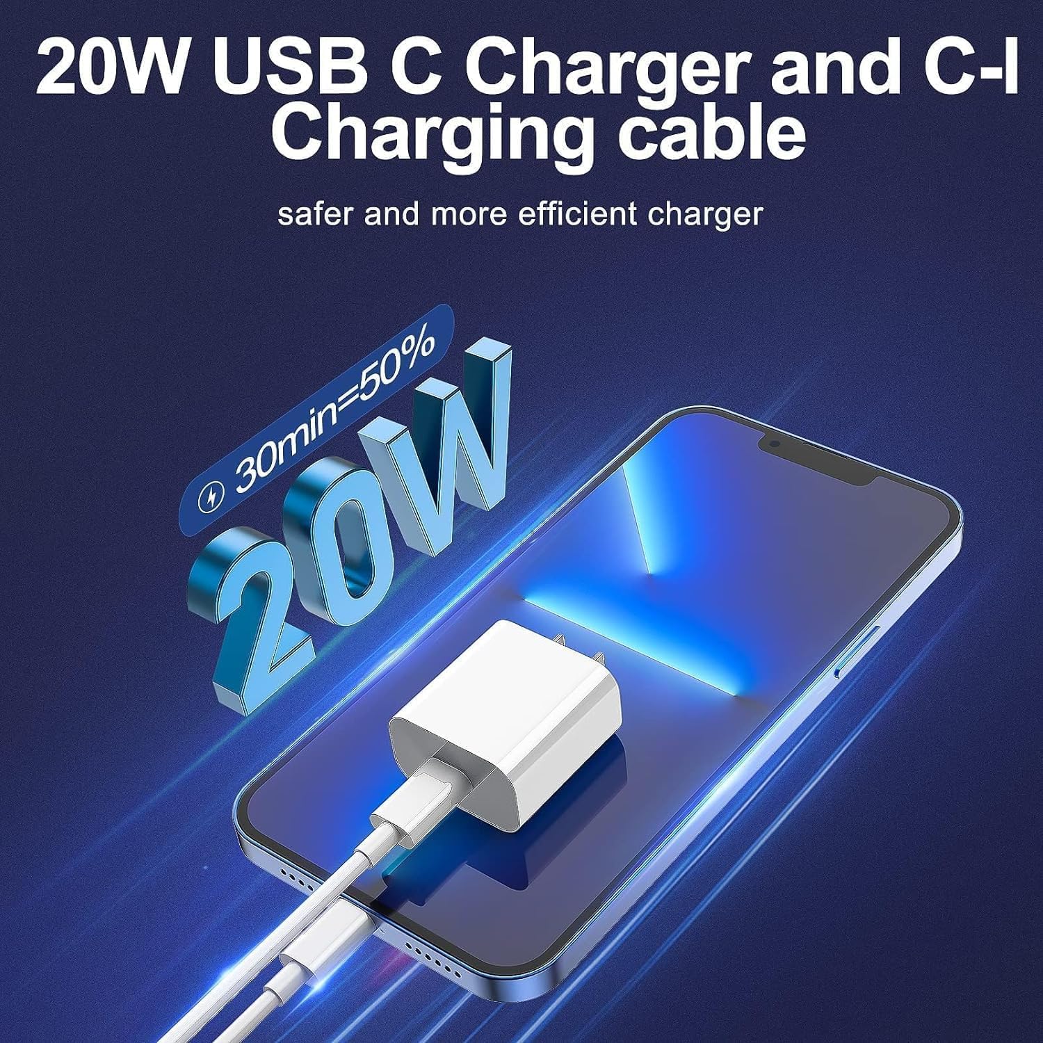 Cargador de iPhone de carga rápida, paquete de 2 bloques de carga de pared tipo C con 2 unidades [6 pies y 10 pies] cable USB C a Lightning para iPhone 14/13/12/12 Pro Max/11/Xs Max/XR/X