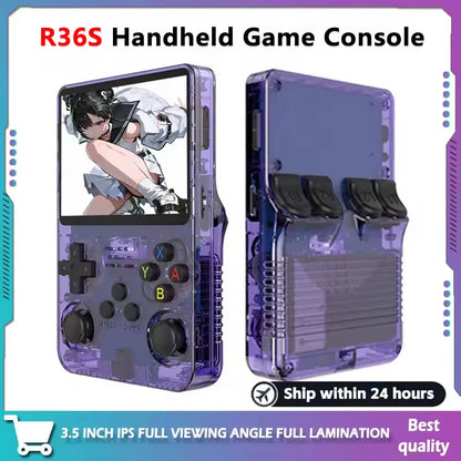 R36S Portable Open Source Game Console 64G 128B 3.5 Inch IPS Screen Linux Player with 15000 Preloaded Games Orange